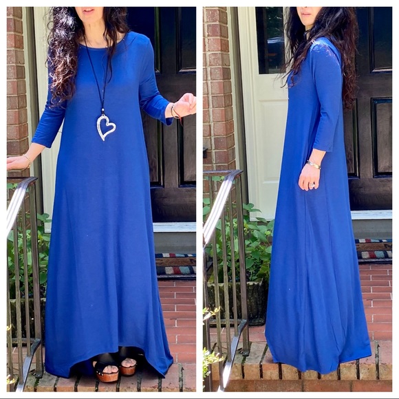 SAPPHIRE BLUE SIDE POCKETS MAXI DRESS - Picture 6 of 16